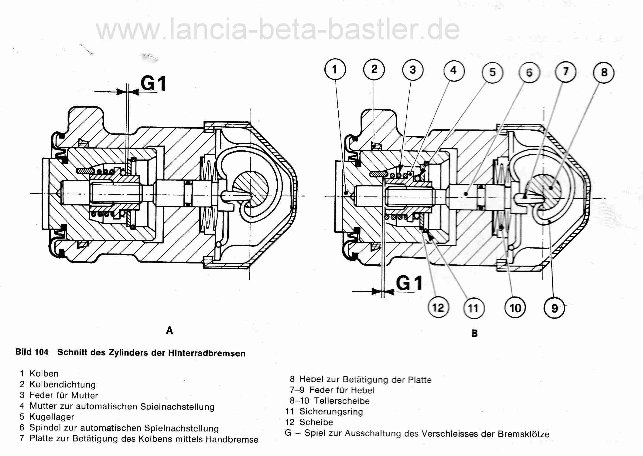 Querschnitt Bremszange hinten Lancia Beta